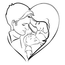 Mother And Baby Paintings, Mother And Child Drawing, Mother Father And Baby, Family Sketch, Baby Sketch, Black And White Logo, Linear Art, Father And Baby, Family Drawing