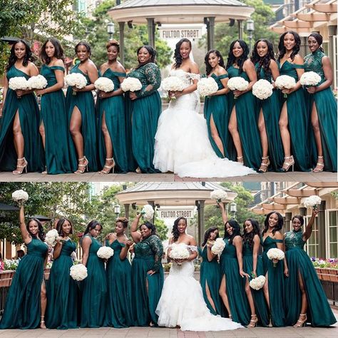 ⚠ Caution: MAJOR wedding party slayage! ⚠ _______ * Bride: @veraciouslyyours * Bridesmaids' dresses: @bridesmaidsbynona * Makeup:… Emerald Green Wedding Dress, Green And Burgundy Wedding, Luxury Wedding Gown, Black People Weddings, Emerald Green Wedding Theme, Egyptian Wedding, Emerald Green Bridesmaid Dresses, Emerald Green Wedding, Groomsmen Tuxedos