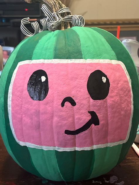 Coco Melon Pumpkin, Coco Melon Pumpkin Painting, Cocomelon Pumpkin, Cute Painted Pumpkin Ideas, Pumpkin Painting Party, Pumpkin Paintings, Halloween Pumpkin Crafts, Creative Pumpkin Painting, Creative Pumpkin Decorating