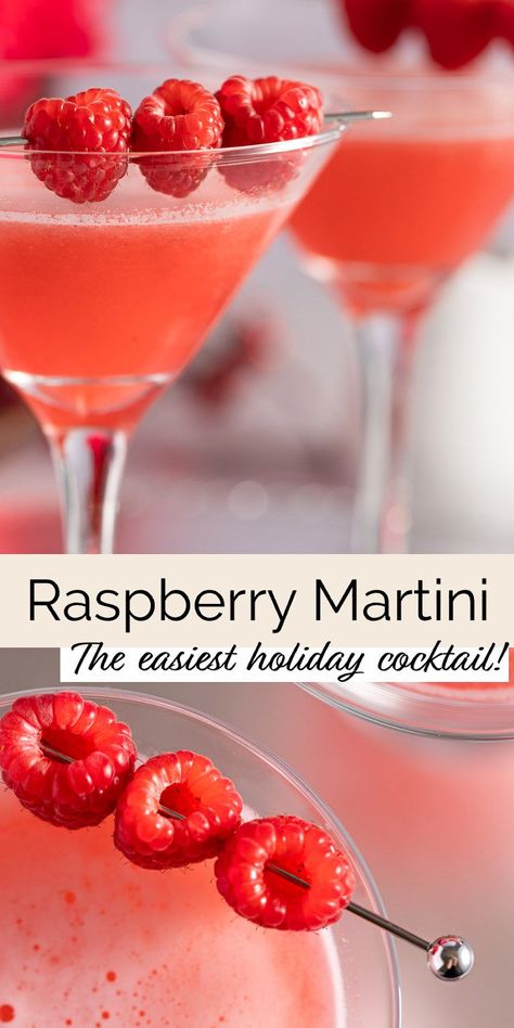 This raspberry martini is a deliciously sweet and strong cocktail that is perfect for the holidays. It is easy to make in a large batch for guests, or just a couple at a time. Made from homemade syrup for the most powerfully flavorful raspberry flavor that will be a hit with everyone! Raspberry Cocktail Vodka, Raspberry Cosmopolitan Drink, Drinks With Raspberry Syrup, Rasberry Drinks Alcohol, Raspberry Syrup Cocktail, Raspberry Lemondrop Martini Recipe, Raspberry Syrup For Drinks, Raspberry Cocktail Recipes, Fun Easy Cocktails