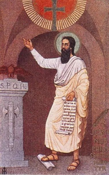 1 June – St Justin also known as St Justin Martyr –  Martyr, first Christian Philosopher, Apologist, Orator, Teacher, Writer, Missionary (c 100 – beheaded in 165 at Rome, Italy.  His relics in the Capuchin Church, Romeat Nablus Palestine) – Patron of apologists, lecturers, orators, speakers, philosophers.  Attributes ax, pen, sword. Justin Martyr, Catholic Icons, Religious Photos, Greek Orthodox Church, Light Of Christ, Roman Gods, Eastern Orthodox, Old And New Testament, The Orator