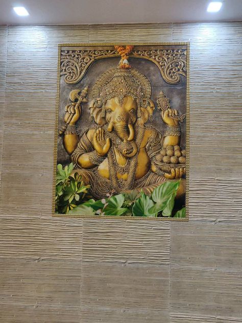 Ganesh wall tile paintings Ganesh Foyer Decor, Vinayagar Wall Tiles, God Tiles For Wall, Buddha Tiles For Wall, Main Door Entrance Wall Tiles, Ganesh Wall Art, Entrance Walls, Puja Decoration, Pooja Door