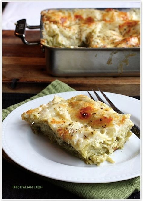 The Italian Dish - Posts - Pesto Lasagna No Tomato Sauce, Roasted Vegetable Lasagna, Pesto Lasagna, No Boil Lasagna, How To Make Lasagna, Eggplant Lasagna, Vegetarian Lasagna, No Meat, Spinach Lasagna