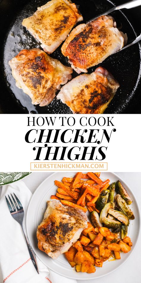 This is the BEST way to cook chicken thighs, hands down! This chicken thigh recipe is made in the cast-iron skillet, and requires only 20 minutes of your time. Cook the crispiest chicken thighs in the skillet using this recipe. Here's how to make skillet chicken thighs. #chickenrecipes #chickenthighs #chickenthighrecipes #castironcooking #castironrecipes #castironskillet #skilletrecipes Ways To Prepare Chicken, Stovetop Chicken, Healty Dinner, Chicken Tonight, Ways To Cook Chicken, Easy Chicken Breast, Chicken Breast Recipes Easy, Cook Chicken, Chicken Meals