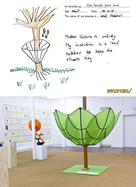 Designer Dominic Wilcox asked 450 kids to draw the most imaginative inventions they could think of and later, surprisingly, made their dreams a reality. In collaboration with The Cultural Spring, Wilcox created the Inventors! project, which aims to harness and display the power of childhood creativity. "Instead of just putting the drawings on the fridge door as most adults do with a child’s drawings, why not push the ideas as far as they can go?" the project asks. "Take the power of children... Invention Ideas For Kids, Inventions Kids, Weird Inventions, Creative Drawings, Banner Drawing, Book Drawing, Crafts For Kids To Make, Creative Drawing, Crazy Kids