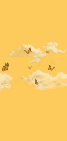 Yellow Background, Butterflies, Wallpapers, Iphone, Yellow, White