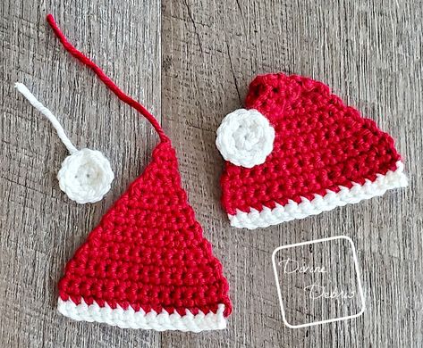 Free Santa Hat Applique Crochet Pattern by Divine Debris Free Crochet Patterns For Christmas Appliques, Christmas Applique Crochet, Crochet Mini Christmas Appliques, Crochet Santa Hat Applique, Crochet Christmas Light Applique, Santa Crochet Applique, Santa Applique, Crochet Santa Hat, Crochet Pattern Instructions