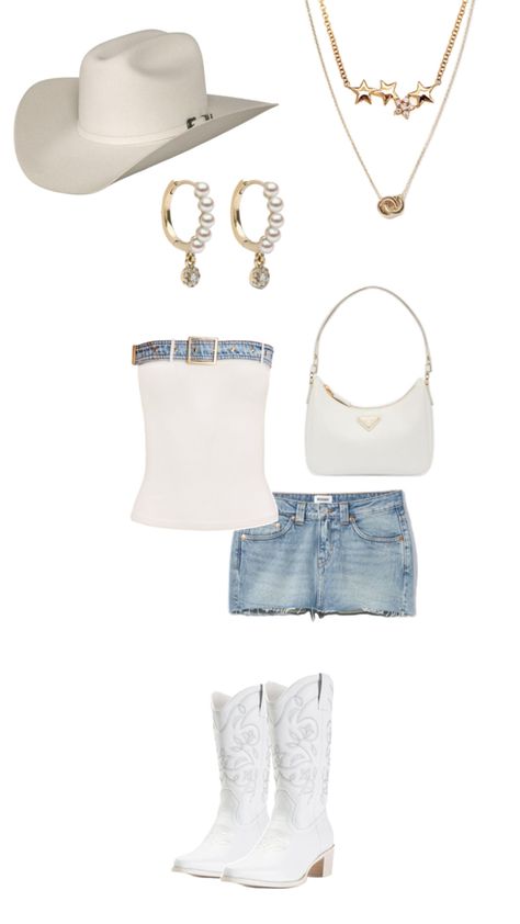 White Rodeo Outfit, Zach Bryan Concert Outfits Women, Zach Bryan Concert Outfit Ideas, Rodeo Drive Outfit, Zack Bryan Concert Outfit, Country Fair Outfits, Stage Coach Outfits, Nashville Summer Outfits, Country Music Outfit