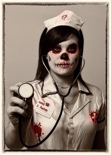 Scary Nurse Halloween Costumes, Hospital Halloween Costumes, Scary Nurse Makeup, Halloween Nurse Makeup, Makeup Costume Ideas, Horror Hospital, Nurse Makeup, Pale Foundation, Zombie Nurse