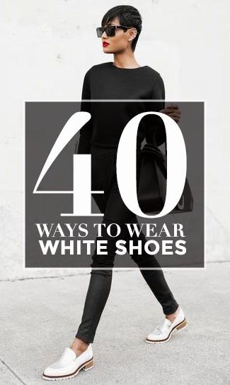 How to Wear White Shoes this Summer! How To Style White Sandals, Shoes With Black And White Dress, White Wedge Sandals Outfit, White Leather Shoes Outfit, White Shoes Outfit Women, Black Outfit With White Shoes, Black And White Shoes Outfit, Black Dress White Shoes, White Wedges Outfit