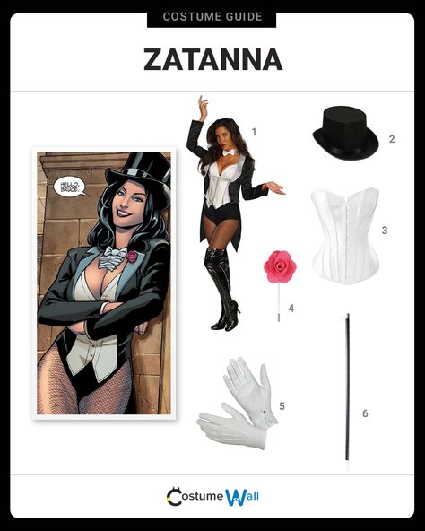 The best costume guide for dressing up like Zatanna Zatara, the superhero stage magician recruited by the DC universe Justice League. Magician Costume Female, Teen Titans Outfits, Zatanna Cosplay, Casual Halloween Costumes, Nerd Costumes, Magician Costume, Dc Costumes, Fancy Costumes, Halloween Party Outfits