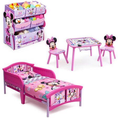 Minnie Mouse Toddler Bedding, Toddler Bedroom Sets, Minnie Mouse Bedroom, Kids Storage Units, Kids Shelves, Girls Bedroom Furniture, Big Kid Bed, Toddler Bedroom, Toy Organizer