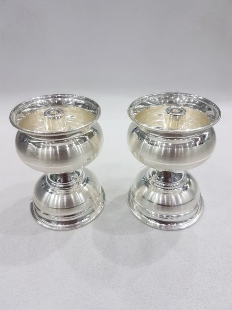 Silver Diya, Pooja Items, Silver Pooja Items, Silver Bangles, Living Room Ideas, Room Ideas, Candle Holders, Bangles, Candles