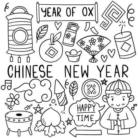 Chinese New Year Doodle, Chinese New Year Drawing, Doodle Happy Birthday, New Year Drawing Ideas, New Years Drawing Ideas, New Year Drawing, New Year Doodle, Orca Art, Sketch Icon