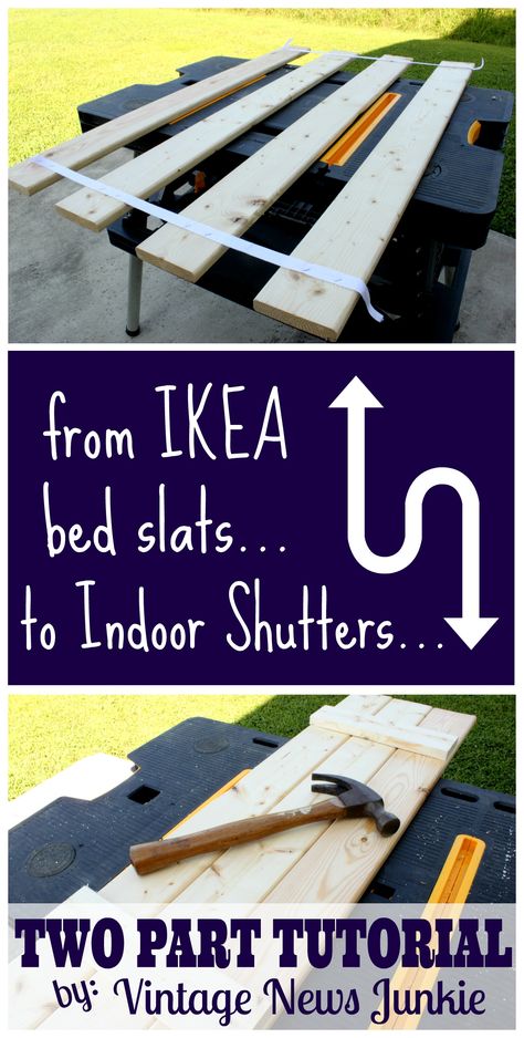 from-ikea-bed-slats-to-indoor-shutters-two-part-tutorial Diy Indoor Shutters, Ikea Bed Slats, Kitchen Shutters, Indoor Shutters, Furniture Craft, Ikea Ideas, Diy Shutters, Ikea Bed, Ikea Hackers