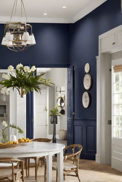 interior design kitchen, home decor ideas, paint color trends, kitchen paint color Naval Sherwin Williams Accent Walls, Naval Accent Wall Sherwin Williams, Sw Naval, Sherwin Williams Naval Kitchen Cabinets, Sherman Williams Naval Paint, Wherein Williams Naval Paint, Light Oak Floors, Sage Green Kitchen, Accent Wall Paint