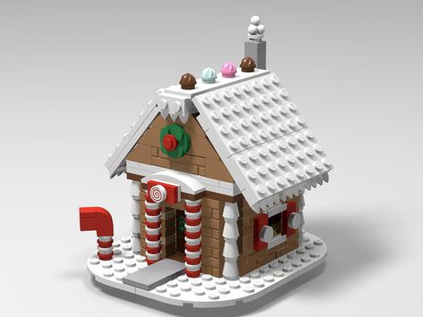 My modification of the gingerbread house, now with easily removeable roof and customizeable interior Candy Village, Lego Gingerbread House, Christmas Exterior, Mini Gingerbread House, Village Christmas, Lego Club, Lego Christmas, Lego Boards, Winter Village