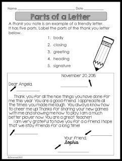 Writing a Thank You Letter   Use this Thank You Letter Lesson to teach the parts of the letter. It's a great way to teach students about gratitude too and can be used any time of the year. They can write a letter to someone in the school such as a custodian (Custodian Day in October) or a lunch lady (School Lunch Hero Day in May). Clickherefor the lesson!  Thanks for looking!  2nd grade 3rd grade 4th grade 5th grade letter writing thank you letter writing Parts Of A Letter, Letter Writing For Kids, Letter Writing Activities, Friendly Letter Writing, Thank You Letter Template, Worksheets For Grade 3, 3rd Grade Writing, 2nd Grade Writing, 4th Grade Writing