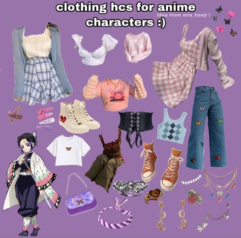 Shinobu Inspired Outfit, Nezuko Inspired Outfit, Outfits Inspired By Anime Characters, Inspired Outfits Character, Casual Cosplay Anime, Clothing Headcanons, Pastel Goth Outfits, Character Inspired Outfits, Cute Food Drawings