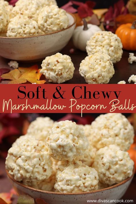 These marshmallow popcorn balls are downright delicious with browned butter in the recipe! Plus, they are so quick and easy to make! Marshmallow Popcorn Balls, Salted Popcorn, Popcorn Recipes Sweet, Popcorn Balls Recipe, Popcorn Recipes Easy, Marshmallow Popcorn, Popcorn Treats, Homemade Popcorn, Popcorn Balls