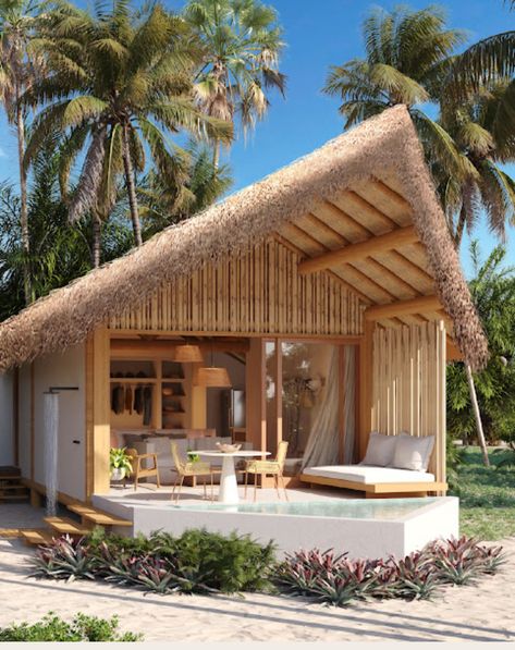 Chalet Plan, Beach Restaurant Design, Small Beach Houses, Hut House, Tropical House Design, Bali House, Resort Architecture, Beach Cabin, Cottage Exterior