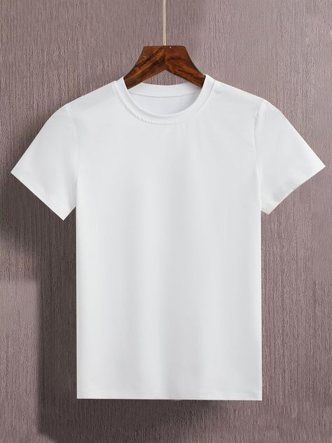 White Casual Collar Short Sleeve Fabric Plain Embellished Slight Stretch Summer Boys Clothing White Plain T Shirt, Plain White Tshirt, White T Shirt Mockup, Tshirt Plain, White Tshirt Outfit, White Tshirt Mockup, Men's Outfit By Occasions, Tshirt Png, T Shirt Branca