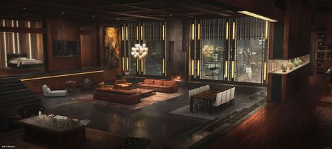 Norman Osborn's Apartment Concept Art Cyberpunk Apartment, Cyberpunk Interior, Scifi Interior, Interior Concept Art, Spider Man Ps4, Norman Osborn, Concept Art World, Apartment Art, Futuristic Interior