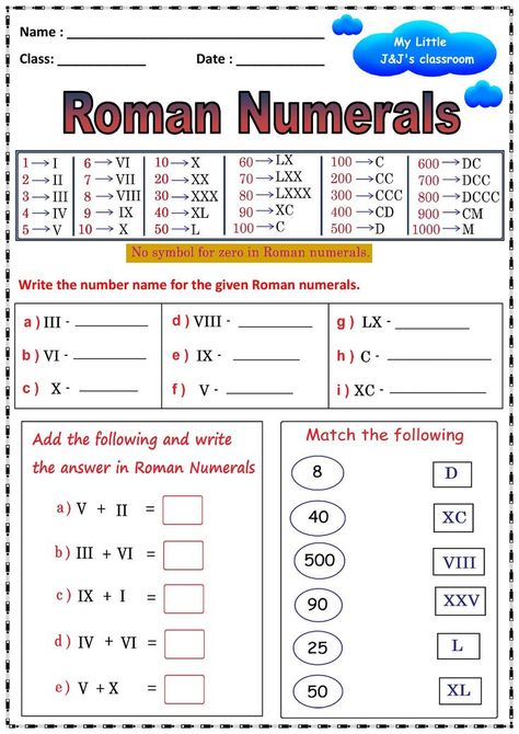 Roman numerals-Printable Maths worksheet-Primary grade Maths Worksheet, Roman Numbers, Printable Math Worksheets, Math Worksheet, Roman Numerals, Writing