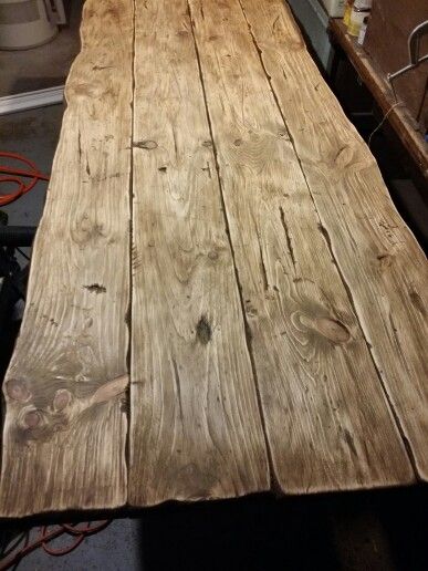 Reclaimed barn wood table - or is it? Huge Dining Room Table, Old Wooden Table, Large Plank Kitchen Table, Rustic Thick Wood Table, Barn Table Dining Room Rustic, Reclaimed Wood Dinner Table, Wood Table Texture, Long Wood Table, Reclaimed Wood Counter