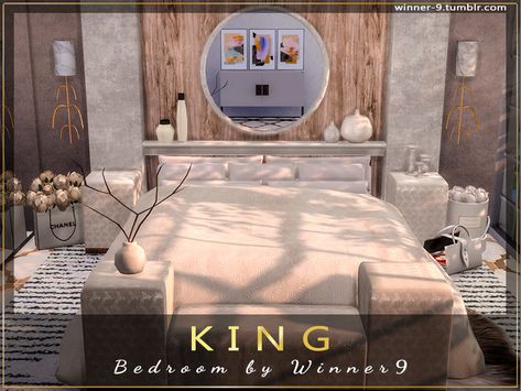 The Sims Resource - KING Bedroom Sims 4 Bed With Curtains, Sims 4 Cc King Bed, Sims 4 Headboard Cc, Sims 4 King Bed, Sims 4 King Size Bed Cc, Sims 4 Bedroom Cc Beds, Fancy Bed, Sim4 Cc, Men Bed