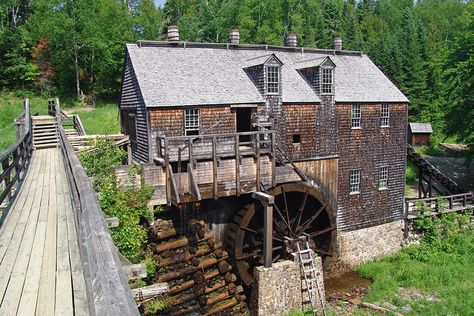 Water powered sawmill at Kings Landing Historic Village, Prince William, New Brunswick. Kings Landing, Old Grist Mill, Logging Industry, Water Wheels, Lumber Mill, Water Power, Wood Mill, Deep Storage, Logging Equipment