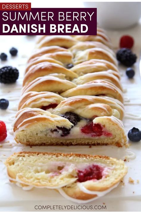 Homemade danish pastry made with Red Star Yeast braided around a cream cheese filling and fresh summer berries is a breakfast treat sure to impress everyone. This summer berry danish braid is the perfect sweet breakfast recipe for a crowd. | cream cheese danish braid recipe | danish braid recipes | raspberry cream cheese danish braid recipe | berry danish pastry recipes | danish summer recipes | summer berry recipes Fruit Danish Recipe, Homemade Danish Pastry, Danish Recipe Puff Pastry, Berry Danish, Raspberry Cream Cheese Danish, Danish Braid, Homemade Danish, Raspberry Bread, Red Star Yeast