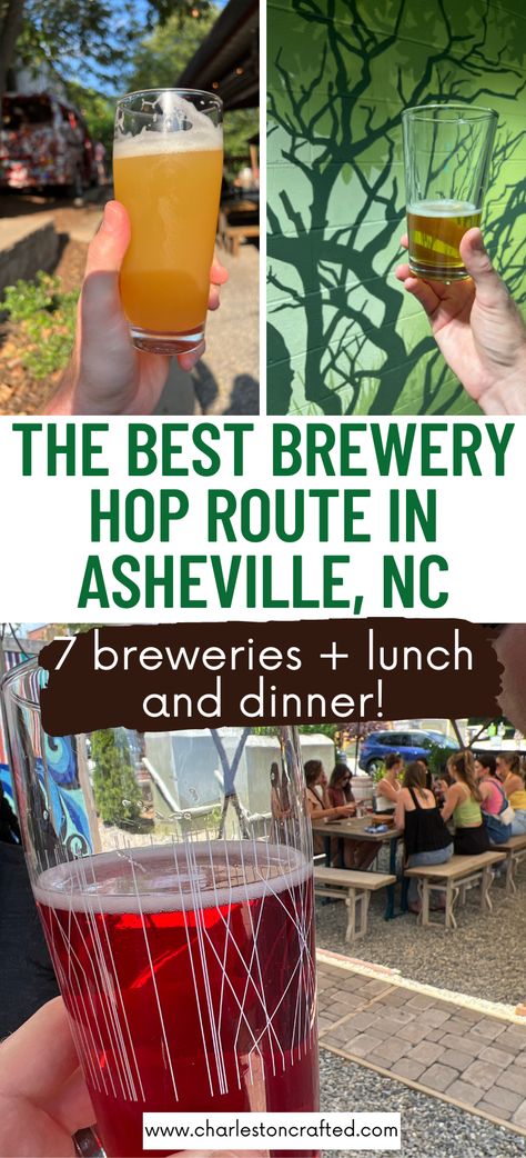 If you're going brewery hopping in Asheville, NC, this is the best route to take! Walk the whole time and enjoy the day! Asheville Nc Places To Eat, Best Breweries In Asheville Nc, Asheville Restaurants Best, Restaurants In Asheville Nc, One Day In Asheville Nc, Asheville Things To Do, Biltmore Estate Christmas, Asheville Breweries, Guys Trip