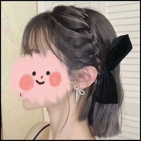 Short Hair Bow Hairstyle, Bow Short Hair, Kawaii Hairstyles Short, Hairstyle For Short, Hairstyles Aesthetic, Asian Short Hair, Kawaii Hairstyles, Bow Hairstyle, Ribbon Hairstyle