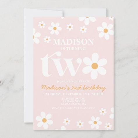 Create your own Invitation | Zazzle Boho Fonts, Daisy Birthday, Retro Daisy, 2nd Birthday Invitations, Retro Theme, Create Your Own Invitations, Retro Inspired, 2nd Birthday, Birthday Invitations