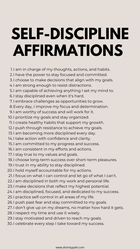 Unshakable self-discipline starts with the right mindset! Use these powerful affirmations every day to boost your focus and cultivate the discipline needed to reach your goals. Self-discipline affirmations, Focus affirmations, Daily productivity affirmations Focus Affirmations, Journal Inspiration Writing, Practicing Self Love, Right Mindset, Writing Therapy, Powerful Affirmations, Personal Improvement, Daily Positive Affirmations, Journal Writing Prompts