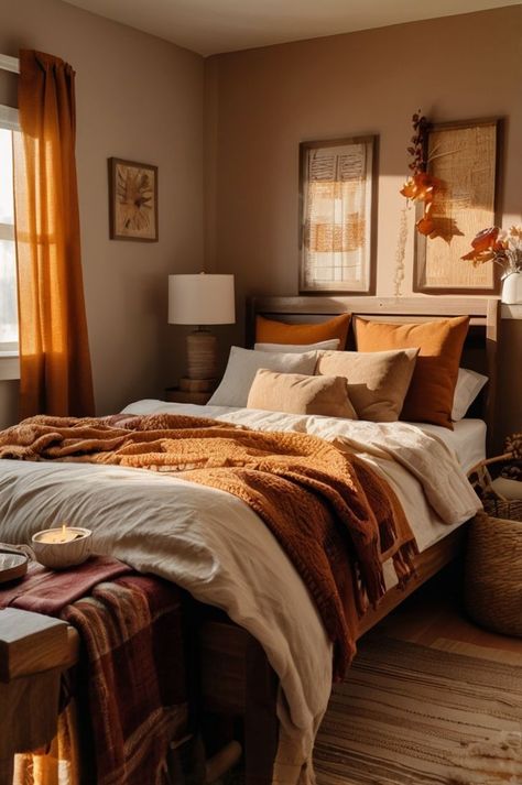 Fall Bedroom Aesthetic, Fall Bed, Chic Bedroom Ideas, Fall Bedroom Ideas, Warm Bedroom, Cozy Fall Bedroom, Fall Bedroom, Ideas Casa, Makeover Ideas