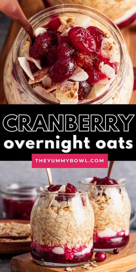 Overnight Oats Cranberry, Overnight Oats Without Chia Seeds, Cranberry Overnight Oats, Oats Bar, Festive Breakfast, Creamy Oats, Overnight Oats Recipe Easy, Overnight Breakfast Recipes, Pumpkin Overnight Oats