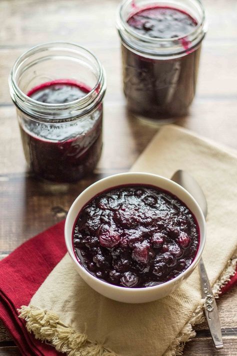 Blueberries add a little something special to this quick and easy cranberry sauce recipe. Freeze the leftovers to pour over pancakes or stir into sangria! Cherry Compote Recipe, Quick Summer Desserts, Blueberry Sauce Recipe, Easy Cranberry Sauce, Cherry Compote, Compote Recipe, Homemade Vanilla Ice Cream, Cranberry Sauce Recipe, Blueberry Sauce