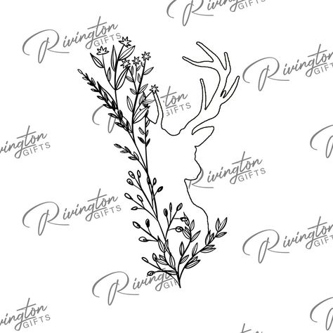 Antler Tattoos For Women With Flowers, Deer Hunting Tattoos For Women, Deer Horn Tattoo, Deer Track Tattoo, Papa Bear Tattoo, Deer Tattoos For Women, Deer Antler Tattoos, Buck Tattoo, Deer Tattoos