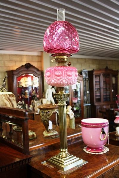 Antique Victorian Banquet Lamp Oil Lamp Candle, Fenton Lamps, Pink Milk Glass, Victorian Lighting, Banquet Lamp, Vintage Furniture Design, Antique Table Lamps, Glass Oil Lamp, Candle Power