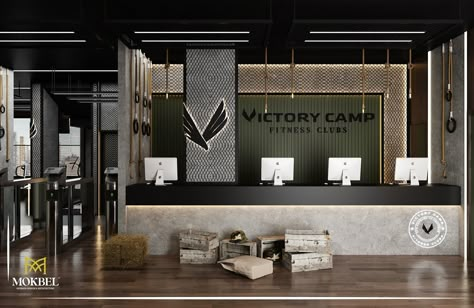 Boutique Gym Design, Gym Reception, Stone Reception, Luxury Reception Desks, Stone Reception Desk, Luxury Reception, Gym Architecture, Commercial Gym Design, Desk For Office