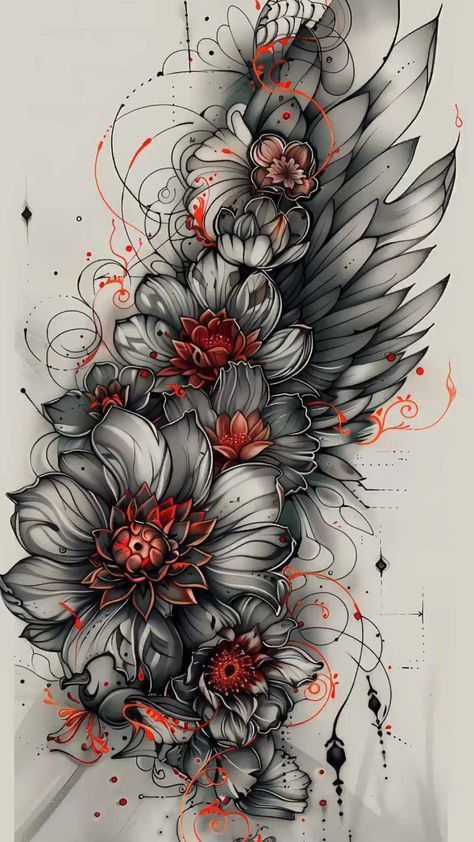 Japanese Tattoo Art Flower, Japan Flower Tattoo, Flower Tattoos Simple, Detailed Landscape, Realistic Flower Tattoo, Frog Tattoo, Simple Line Art, Black Art Tattoo, Wolf Tattoo Sleeve