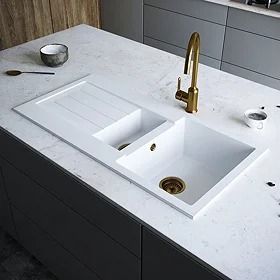 White Composite Kitchen Sinks | Victorian Plumbing Kitchen Marble Top, Ceramic Kitchen Sinks, Composite Kitchen Sinks, Composite Sinks, Metal Sink, Sink Basket, Composite Sink, White Kitchen Sink, House Redesign