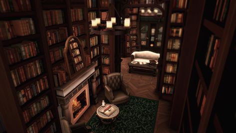 Sims 4 Dark Academia House, Bloxburg Dark Academia House, Library Bloxburg, Bloxburg Library, Sims 4 Library, Dark Academia House, Academia House, Dark Academia Home, Manor Interior