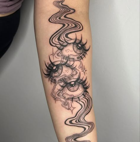 Eyes Of Lies Tattoo, Trippy Eyes Tattoo, Melting Eye Tattoo, Eyeballs Tattoo, Trippie Tattoos, Eyeball Tattoo Design, Symmetrical Tattoos, Crystal Ball Tattoo, Tatuaje Studio Ghibli