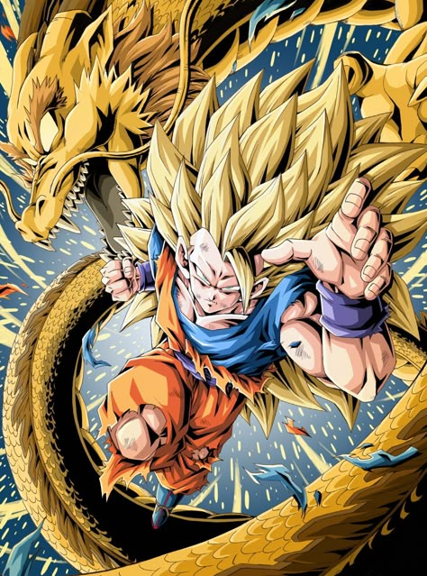 youngjijii@お仕事お待ちしてます。あっちゃー on Twitter: "#ドラゴンボール #dragonball… " Goku With Shenron, Goku Ssj 3 Drawing, Dragon Ball Super Tattoo, Shenron Dragon Ball, Goku Super Saiyan 3, Super Saiyan 3, Dragon Ball Tattoo, Dragon Ball Painting, Dragon Ball Art Goku