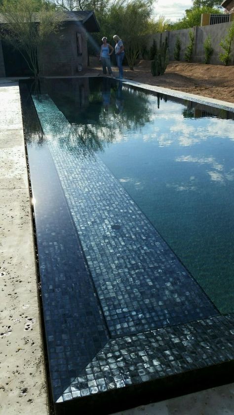 Lap Pool + Mirror Noir : Alpentile Glass Tile Pools and Spas Mirror Pool, Lap Pools Backyard, Overflow Pool, Reflection Pool, Indoor Pool Design, Luxury Swimming Pools, Luxury Pools, Pool Coping, Reflecting Pool