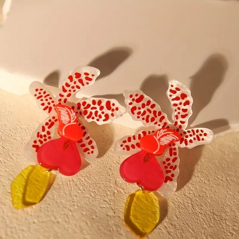 Elegant Iris Flower Drop Earrings Handmade Layered Statement - Temu South Africa Beach Vacation Accessories, Flower Drop Earrings, Iris Flower, Trendy Beach, Boho Shops, Spring Party, Iris Flowers, Acrylic Earrings, Girls Earrings