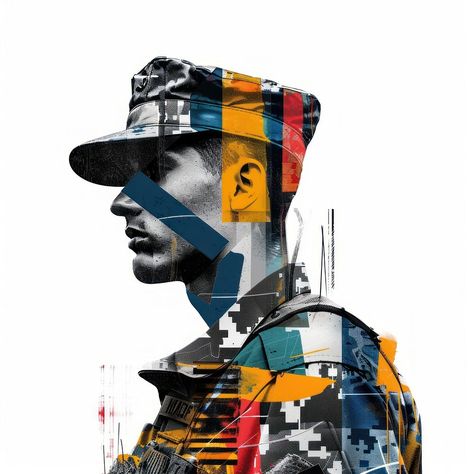 Paper collage of soldier art portrait poster. | premium image by rawpixel.com / Hein Drawing Soldier, Soldier Drawing, Soldier Graphic, Hat Drawing, Portrait Poster, Art Portrait, Download Free Images, Paper Collage, Creative Studio